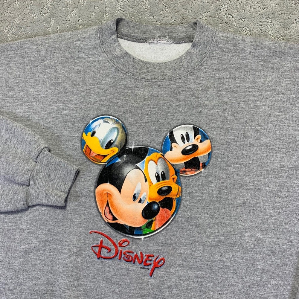 Disney Mickey‎ Mouse Sweatshirt Size Medium Gray Graphic Crewneck Longsleeve